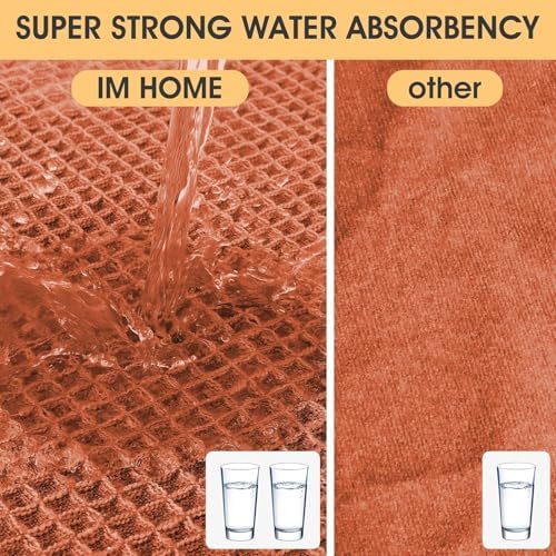 IM HOME Waffle Bath Mat Set 2 Piece Burnt Orange,Woven Modern Bath Rug Mats, Absorbent Non Slip Bath Floor Mat, Soft Washable Boho Bath Rugs with Tassels for Bathroom, Bedroom, Kitchen, Tub
