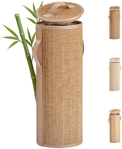 Bamboo Toilet Paper Storage Basket with Lid & Handle - 10L Handwoven Bathroom Organizer for 4 Rolls - Sturdy Stand Holder for Toilet Paper Organization, Carbon Brown