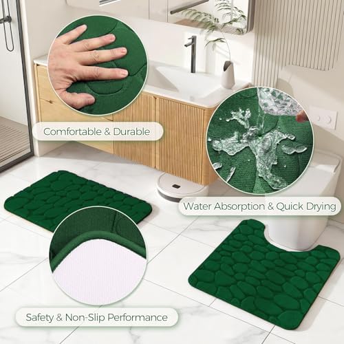 Green Bathroom Accessories Set - Bathroom Set with Shower Curtain and Rugs, Trash Can, Toilet Brush with Holder, Soap Dispenser, Toothbrush and Toothpaste Holder, Cup, Soap Dish, Qtip Holders, Hooks