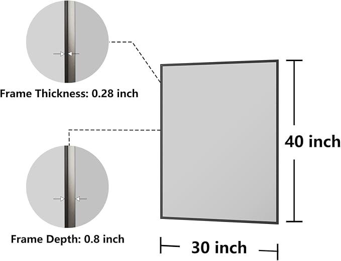 Koonmi Bathroom Mirror for Wall, 30"x40" Black Bathroom Mirror for Over Sink, Shatterproof Tempered Glass Vanity Mirror with Anti-Rust Aluminum Alloy Frame, Hang Horizontally or Vertically