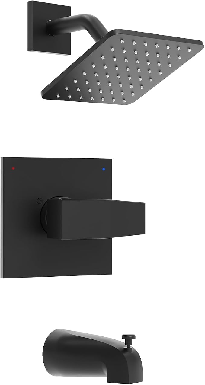 Replacement for Delta Shower Trim Kit 14 Series, Bath Tub Matte Black Shower Faucet Set, 6-Inch Black Shower Head and Handle Set(Valve/Cartridge Not Included)