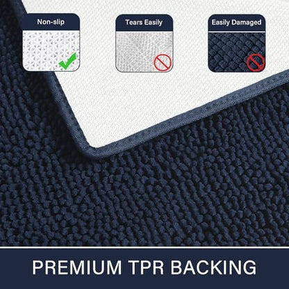 LOCHAS Luxury Bathroom Rug Shaggy Bath Mat 24 x 70 Inch, Navy