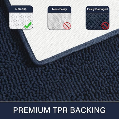 LOCHAS Luxury Bathroom Rug Shaggy Bath Mat 24 x 44 Inch, Navy