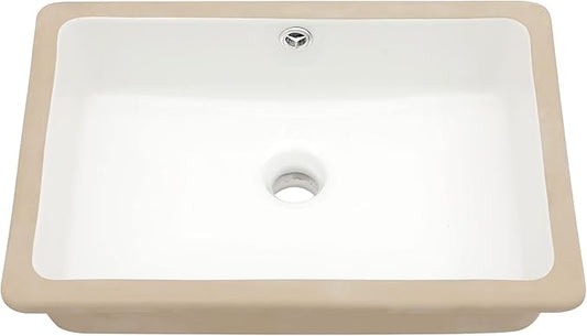 Dcolora Undermount Bathroom Sink Rectangle 18"x12" White Porcelain Ceramic Rectangular Vessel Sink Under Counter Lavatory Vanity Bath Sink Bowl Basin With Overflow