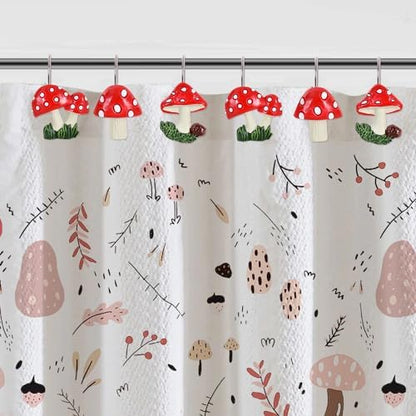 12-Piece Mushroom Shower Curtain Hooks for Bathroom