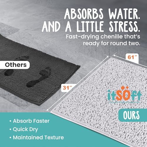 Chenille Bath Mats, Plush Absorbent Bath Mats Quick Dry, Soft & Machine Washable, Non Slip Carpet For Bathroom, Thick Bathroom Rugs, Shower Restroom Rug Mat, Alfombras De Baño, Bathrugs Matts, 61"x31"