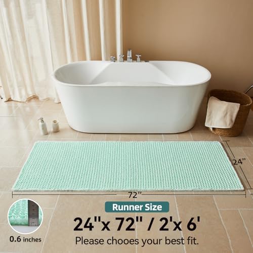 Triohero Waffle Runner Rug Bathroom, Long Boho Bath Mat 24x72 Sea Foam Blue