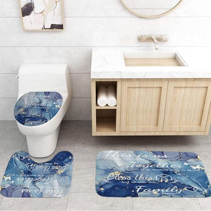 4Pcs Family Marble Shower Curtain Sets with Rugs
