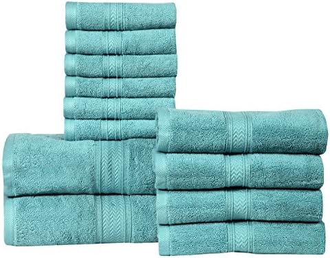 HILLFAIR Premium 100% Combed Cotton 12 Piece Bath Towels Set - Sea Green