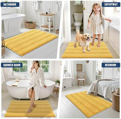 Grandaily Chenille Striped Bathroom Rugs 59x20, Extra Thick and Soft Absorbent Bath Mats, Rubber Backing, Plush Shaggy Shower Carpet, Machine Wash Dry, Bath Rug for Bathroom, Light Yellow