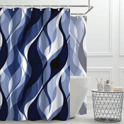 Navy Blue Striped Clawfoot Tub Shower Curtain 180x70 inch 30 Hooks