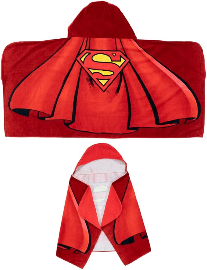Franco Superman DC Comics Cape Kids Super Soft Bath/Pool/Beach Soft Cotton Terry Hooded Towel Wrap, 24 in x 50 in, (Officially Licensed Product)