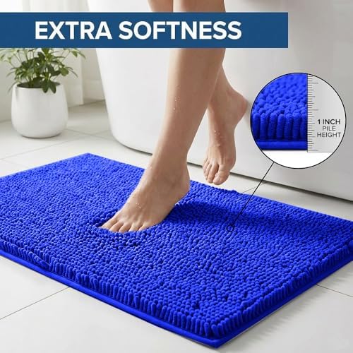 Bathroom Rugs Sets 2 Piece,Super Absorbent Chenille Bath Mats and U-Shaped Toilet Rug,Strong PVC Non Slip Backing,Microfiber Washable Dry Quickly Bath Mats for Bathroom(20"x32"+20"x20"U, Royal Blue)