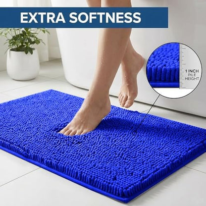 Bathroom Rugs Sets 2 Piece,Super Absorbent Chenille Bath Mats and U-Shaped Toilet Rug,Strong PVC Non Slip Backing,Microfiber Washable Dry Quickly Bath Mats for Bathroom(20"x32"+20"x20"U, Royal Blue)