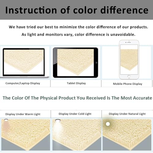 Bathroom Rugs Sets 2 Piece Plush Chenille Bath Rugs Non-Slip Bath Mats Absorbent Shaggy Rugs,Bathtub Mat,Bathroom Mats,Washable Bathroom Carpet for Tub, Shower,Washroom-32x20 + 24x16 Light Cream