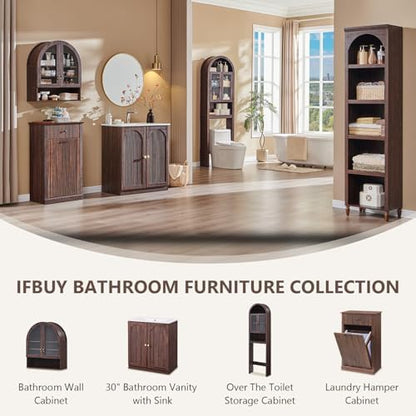 IFBUY 30 Inch Arched Bathroom Vanity with Sink, Fluted Design, Dark Walnut