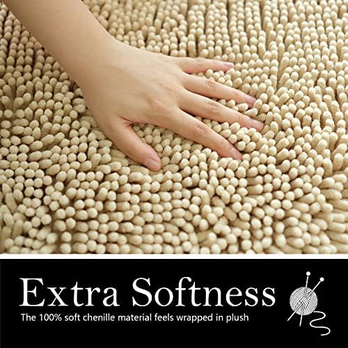 Bathroom Rugs Chenille Bath mat 2 Piece Set, Super Absorbent, PVC Non Slip Backing, Bath mats for Bathroom, Plush Shaggy, Thick, Machine Washable, Bathtub, Shower, Toilet.(Beige)