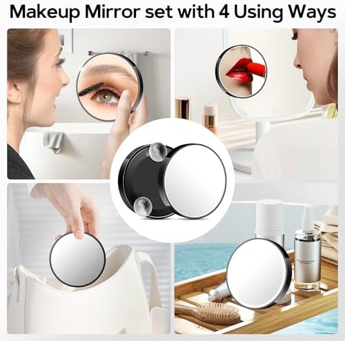 MIYADIVA Magnifying Mirror 40X/30X/20X, 3.5 Inch Round Compact Mirror with Suction Cup, 2Ps Stainless Steel Tweezers, Perfect for Makeup, Eyebrows, Beards, Travel