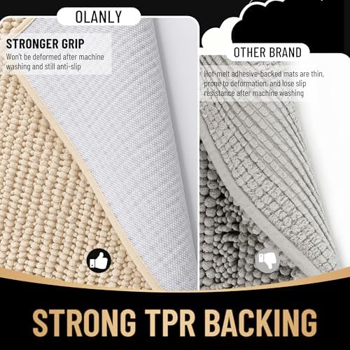 OLANLY Thick Chenille Toilet Rugs U-Shaped 24x20, Beige