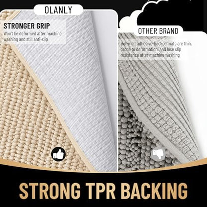 OLANLY Thick Chenille Toilet Rugs U-Shaped 24x20, Beige