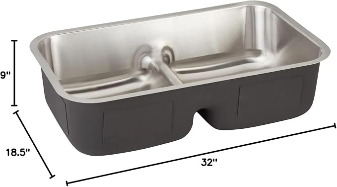 Signature Hardware 447792 Calverton 32" Undermount 50/50 Double Basin Stainless Steel Kitchen Sink | Stainless Steel - Stainless Steel