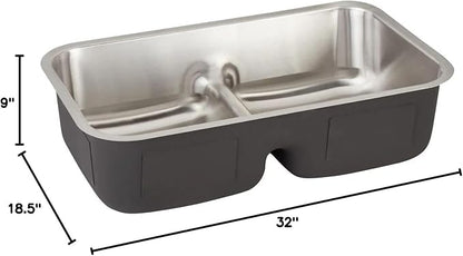 Signature Hardware 447792 Calverton 32" Undermount 50/50 Double Basin Stainless Steel Kitchen Sink | Stainless Steel - Stainless Steel