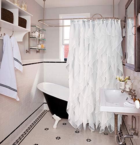 White Ruffle Shower Curtain for Bathroom Sheer Shower Curtain, 72in Long
