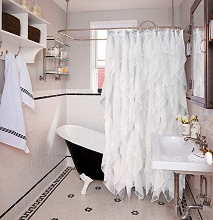 White Ruffle Shower Curtain for Bathroom Sheer Shower Curtain, 72in Long