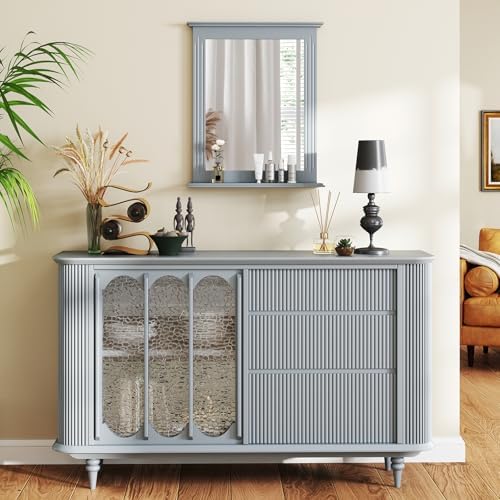 CHARMAID Bathroom Mirror with Shelf - 27" x 22.5" Wall Mirror Over Bathroom Sink, Wooden Frame Modern Rectangular Hanging Vanity Makeup Mirrors for Washroom, Entryway (Gray,27" L x 22.5" W)