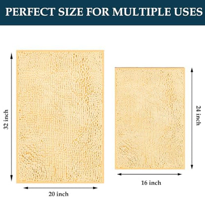 Bathroom Rugs Set 2 Piece Bath Mats Non Slip for Bathrooms, Thick Soft Chenille Rug Set, Ultra Absorbent Bath Carpet, Shaggy Floor Mat, Cream, 20"x32" & 16"x24"