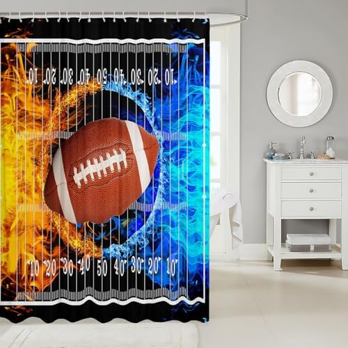 jejeloiu Football Bath Curtain Boys Girls 72"x72" Shower Curtain for Kids Women Men Waterproof Ice Fire Kids Bathroom Accessories