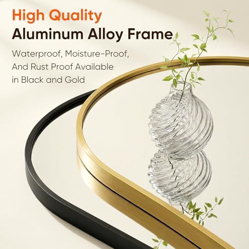 Antok Arched Bathroom Mirror, 24"x36" Wall Mounted Mirror, Vanity Mirrors for Over Sink, Aluminum Alloy Frame Bathroom Mirrors Living Room, Bedroom and Entryway, Gold
