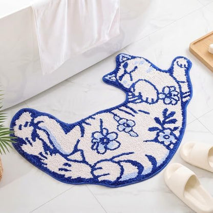 TRUEDAYS Cute Cat Bath Mat, Funny Bathroom Rugs for Cat Lovers