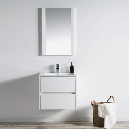 Blossom 24" Modern Bathroom Vanity and Sink Combo - Zero MDF Marine Grade Plywood Wall Mount Vanity - Preassembled Small Space Bathroom Storage, Glossy White Floating Sink Cabinet