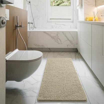 LOCHAS Luxury Bathroom Rug Shaggy Bath Mat 48 x 17 Inch, Beige