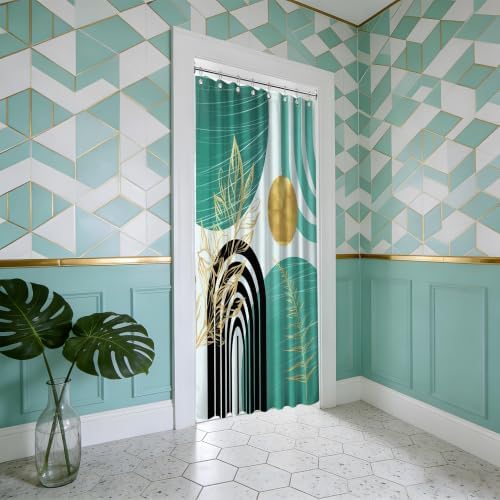 Teal and Gold Stall Shower Curtain, 48X72 in Narrow Small, Mid Century