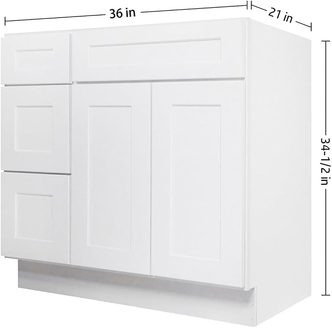 Furinno Shaker Drawers Left Bath Vanity Cabinet Without Top, Ready to Assemble, 21 D x 36 W x 34.5 H, White