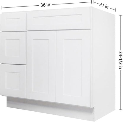 Furinno Shaker Drawers Left Bath Vanity Cabinet Without Top, Ready to Assemble, 21 D x 36 W x 34.5 H, White