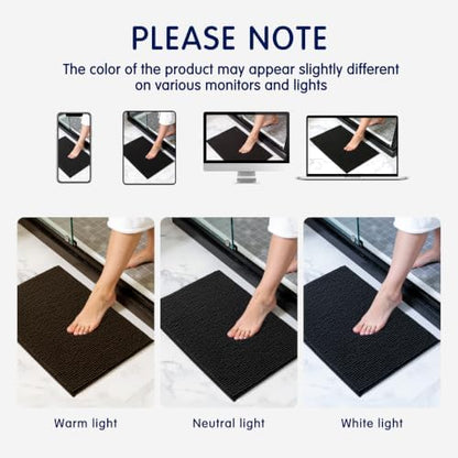 SUBRTEX Bathroom Rugs, 24" x 44" Chenille Bath Rug Soft Short Plush Bath Mat Soft Shower Mat Water Absorbent Shower Mat Quick Dry Machine Washable, Black
