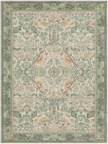 Hazo Haus Washable 6x8 Area Rug for Living Room - Sage Floral Nature Area Rugs for Bedroom, Dining Room Kitchen Table Rug for Under Table, Office, Stain Resistant Non-Slip - Sage Green