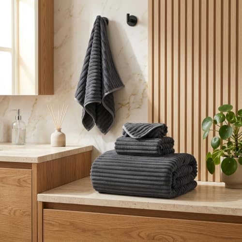 3 Pack Bath Towel Set, 40"x80" Oversized Bath Sheet, Charcoal Gray