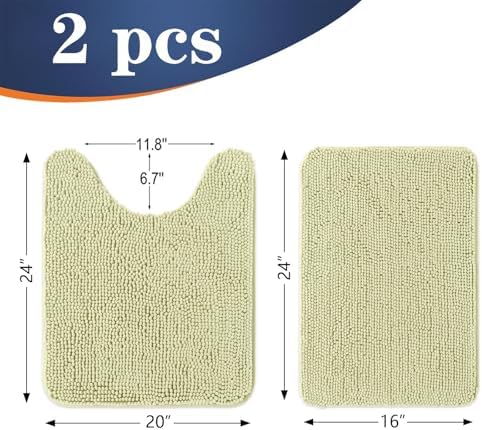 OLANLY Chenille Bathroom Rugs Mats Sets 2 Piece, 24"x16"+24"x20", Vanilla