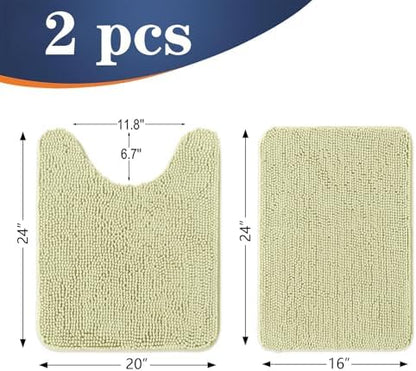 OLANLY Chenille Bathroom Rugs Mats Sets 2 Piece, 24"x16"+24"x20", Vanilla