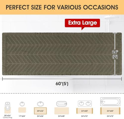 IM HOME Extra Large Waffle Bath Mat, 5'x2' Greyish Green, Boho Bathroom Rugs Absorbent Non Slip, Ultra Soft Bathroom Mat, Machine Washable Knit Bath Rugs with Herringbones for Bathroom, Kitchen