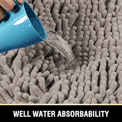 H.VERSAILTEX Bath Mats for Bathroom Non Slip Luxury Chenille Bathroom Rugs Extra Soft Absorbent Shaggy Mat Rugs Washable Fast Dry 2 Piece (Taupe, 20" x 32"/17" x 24")