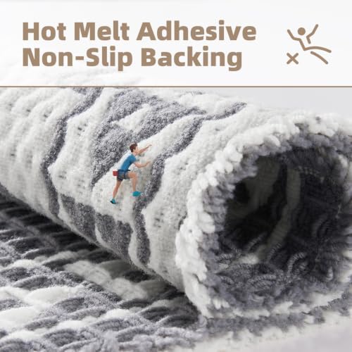 PADOOR Bath Mat-Super Absorbent Bath Mats for Bathroom, Machine Washable Non Slip Bathroom Rug with Tassels, Soft Bathroom Mat for Laundry Room, Bedroom, Grey & Cream 17"x28"