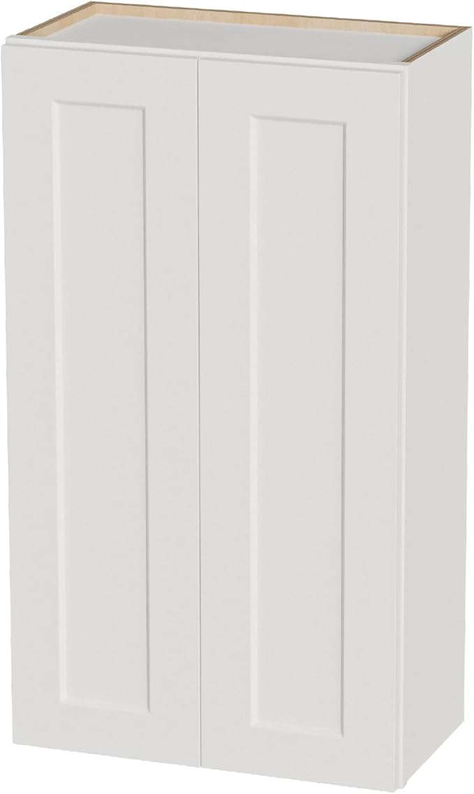 Kisart Laundry Room Cabinets Wall Mounted with Doors & Shelves, Solid Wood RTA Medicine Storage Cabinet, 24Wx42Hx12D Inch White Shaker Hanging Cupboard, Space-Saving for Kitchen, Bathroom, Garage