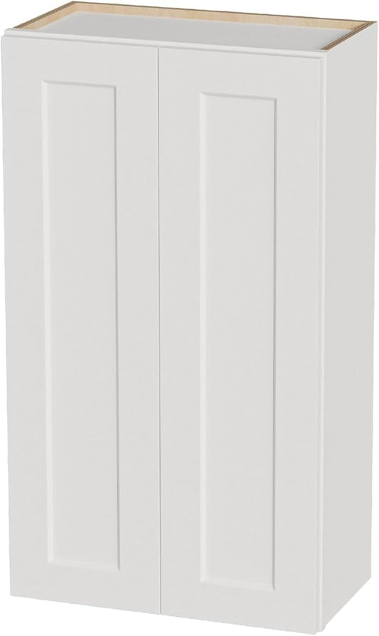 Kisart Laundry Room Cabinets Wall Mounted with Doors & Shelves, Solid Wood RTA Medicine Storage Cabinet, 24Wx42Hx12D Inch White Shaker Hanging Cupboard, Space-Saving for Kitchen, Bathroom, Garage