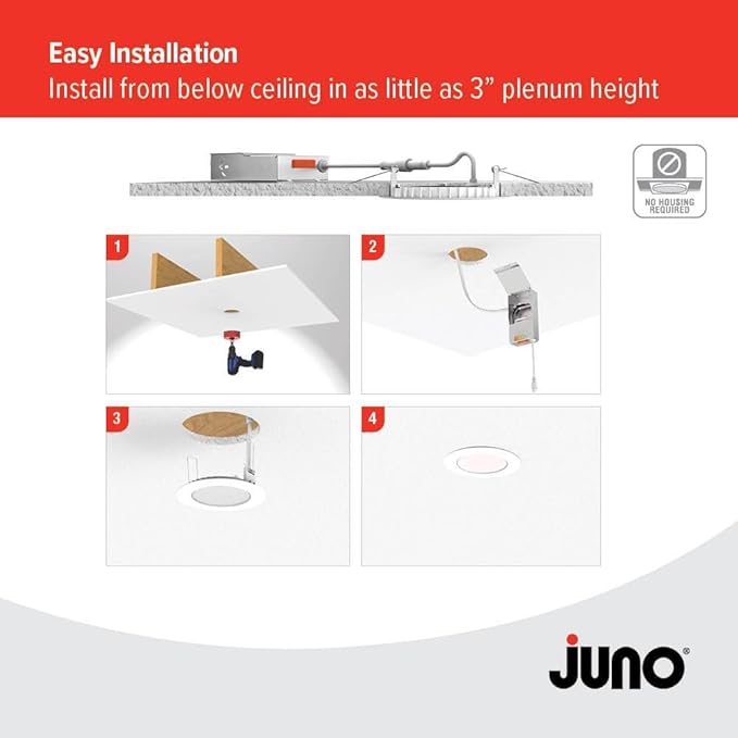 Juno LED Recessed Lights 6 Inch Round Baffle Wafer Downlight, 5-in-1 Switchable White Color Temperature, Adjustable Brightness, 120 Volts, 6-Inch Flat Trim, Matte White (24-Pack)