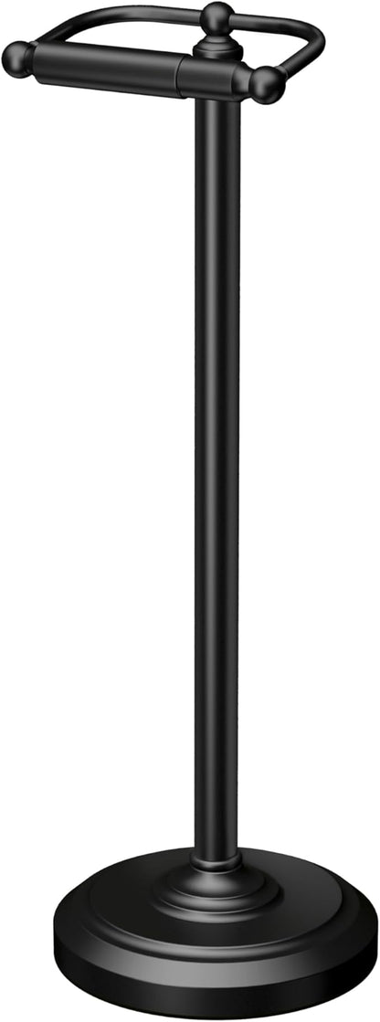 Gatco 1436MX Toilet Paper Holder Stand, Weighted Base, Matte Black, Freestanding Bathroom Floor Stand, 22 Inch